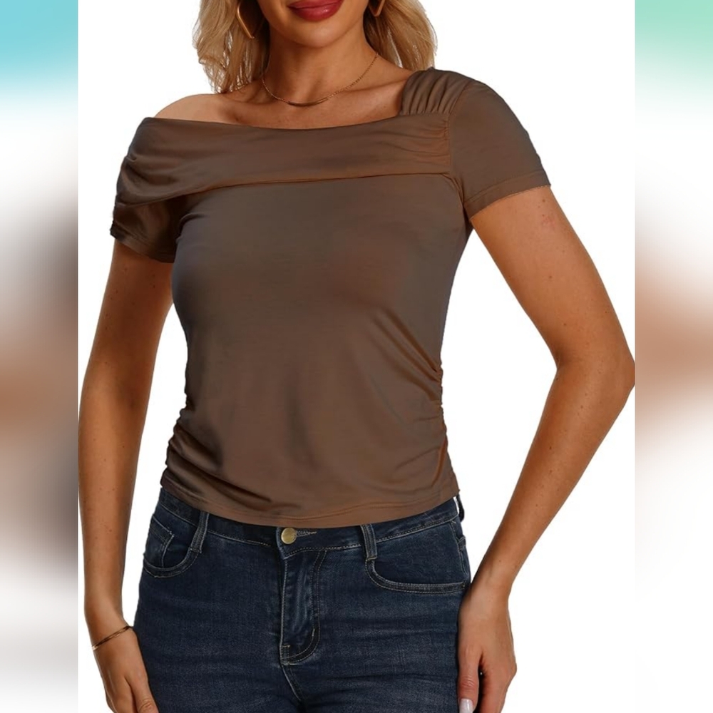 NWT AnyTree Women's Small Off one Shoulder T-Shirt Blouse